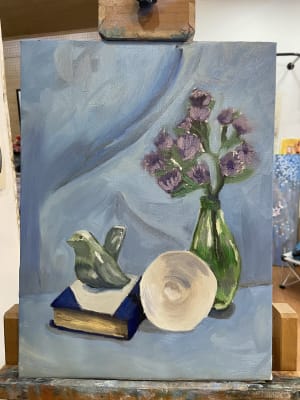 Old man learnt oil painting