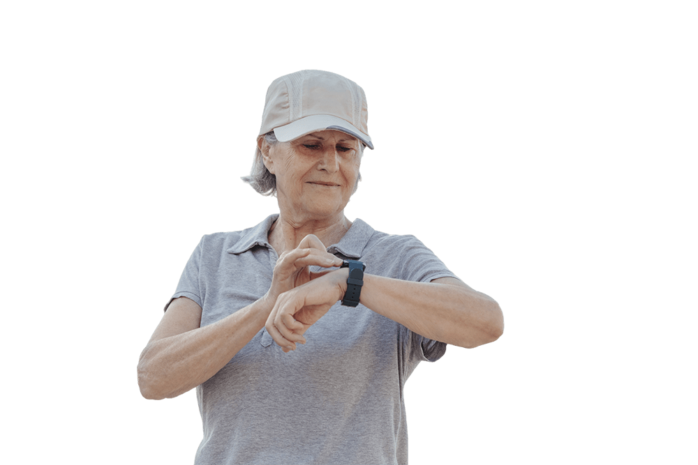 Senior wearing iWOWN Smart Safety Watch