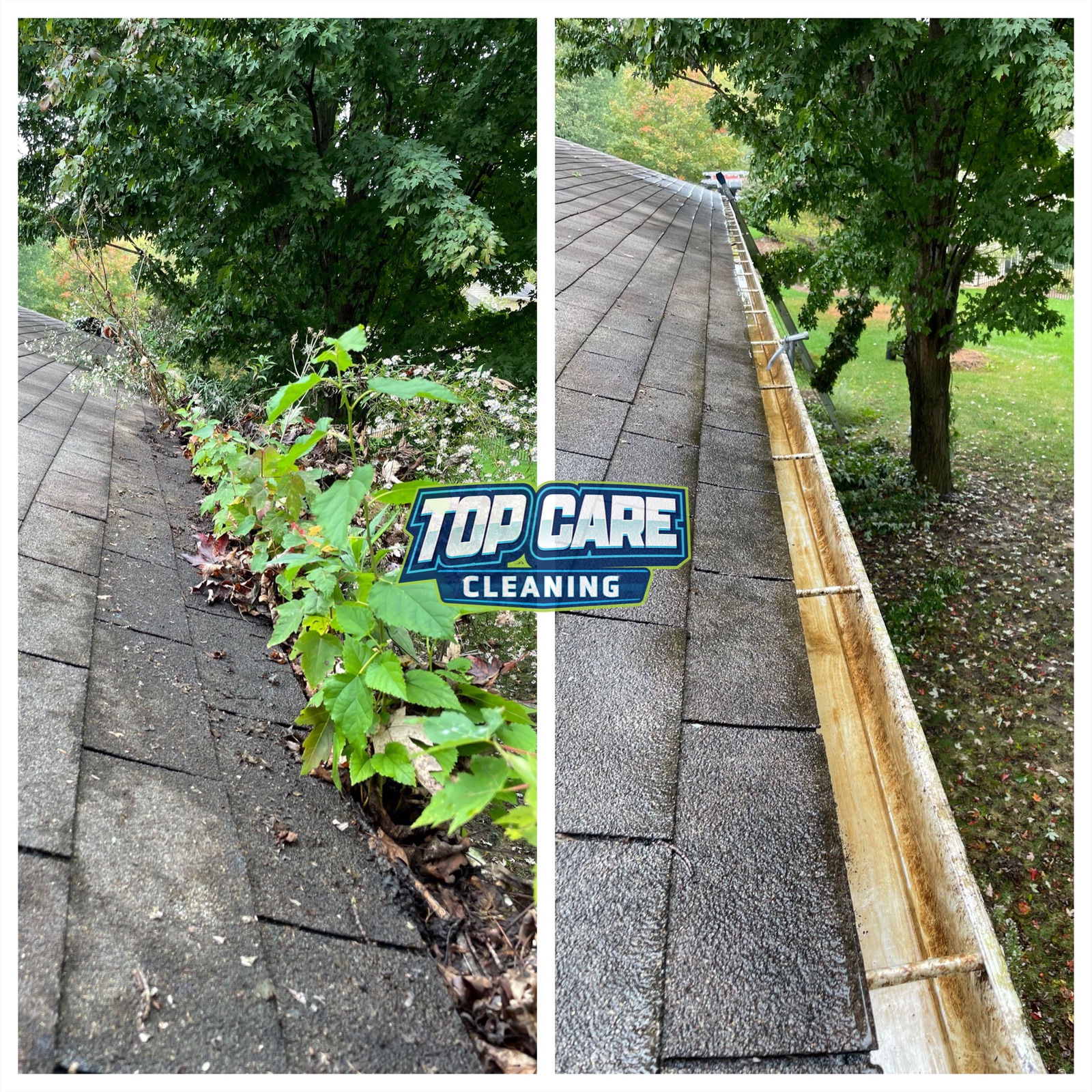 Top Care Cleaning gutter before and after — Grand Rapids, MI