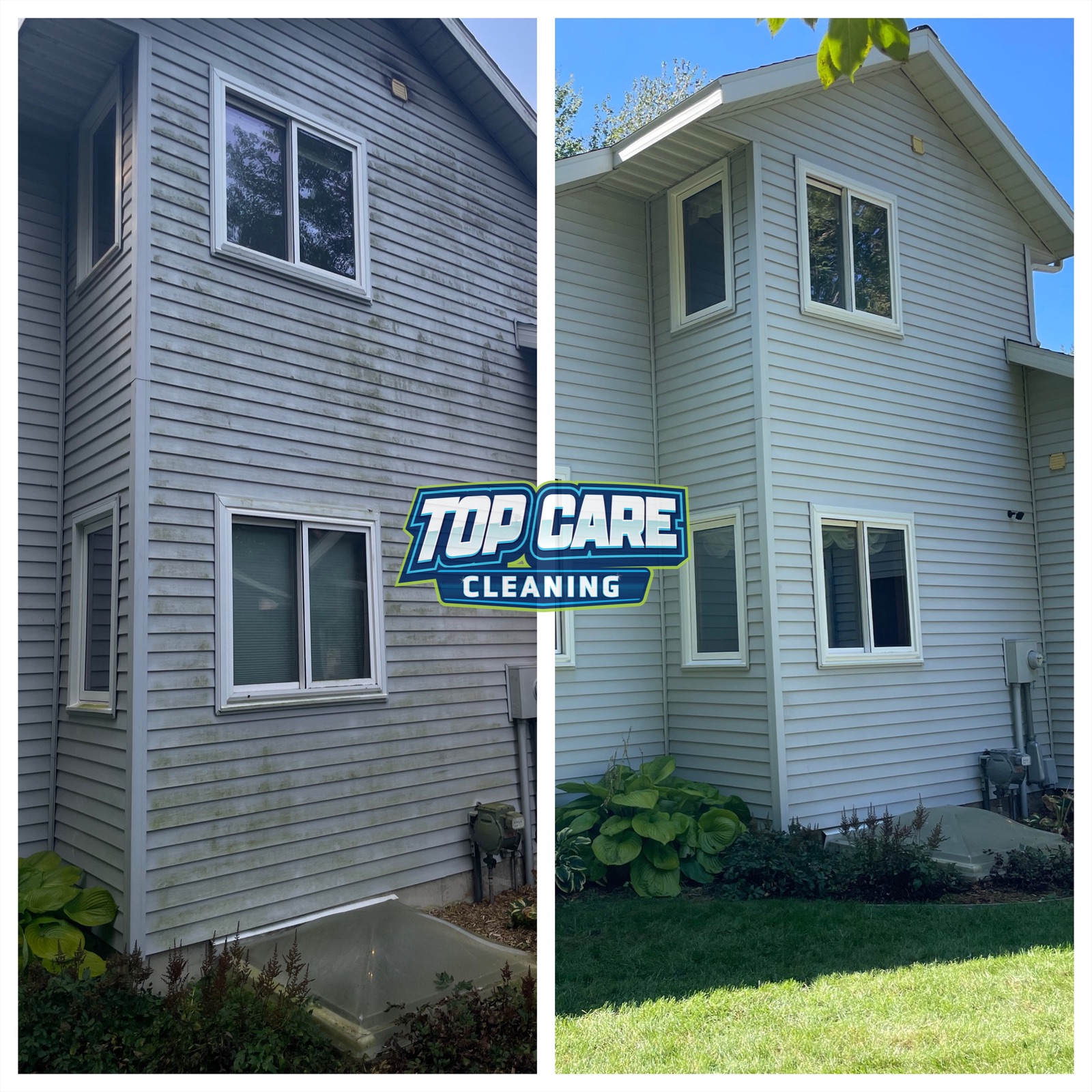 Top Care Cleaning grey house washing before and after — Grand Rapids, MI