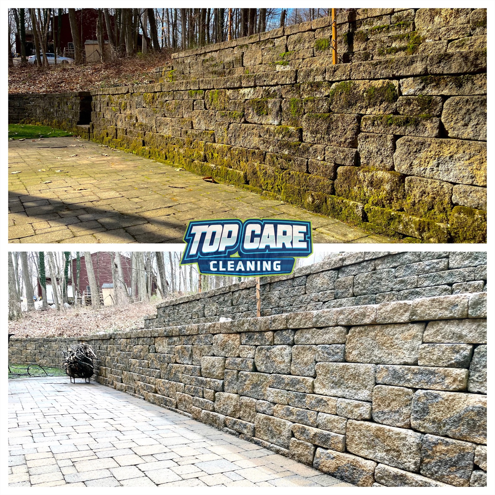 Top Care Cleaning stone power washing before and after — Grand Rapids, MI