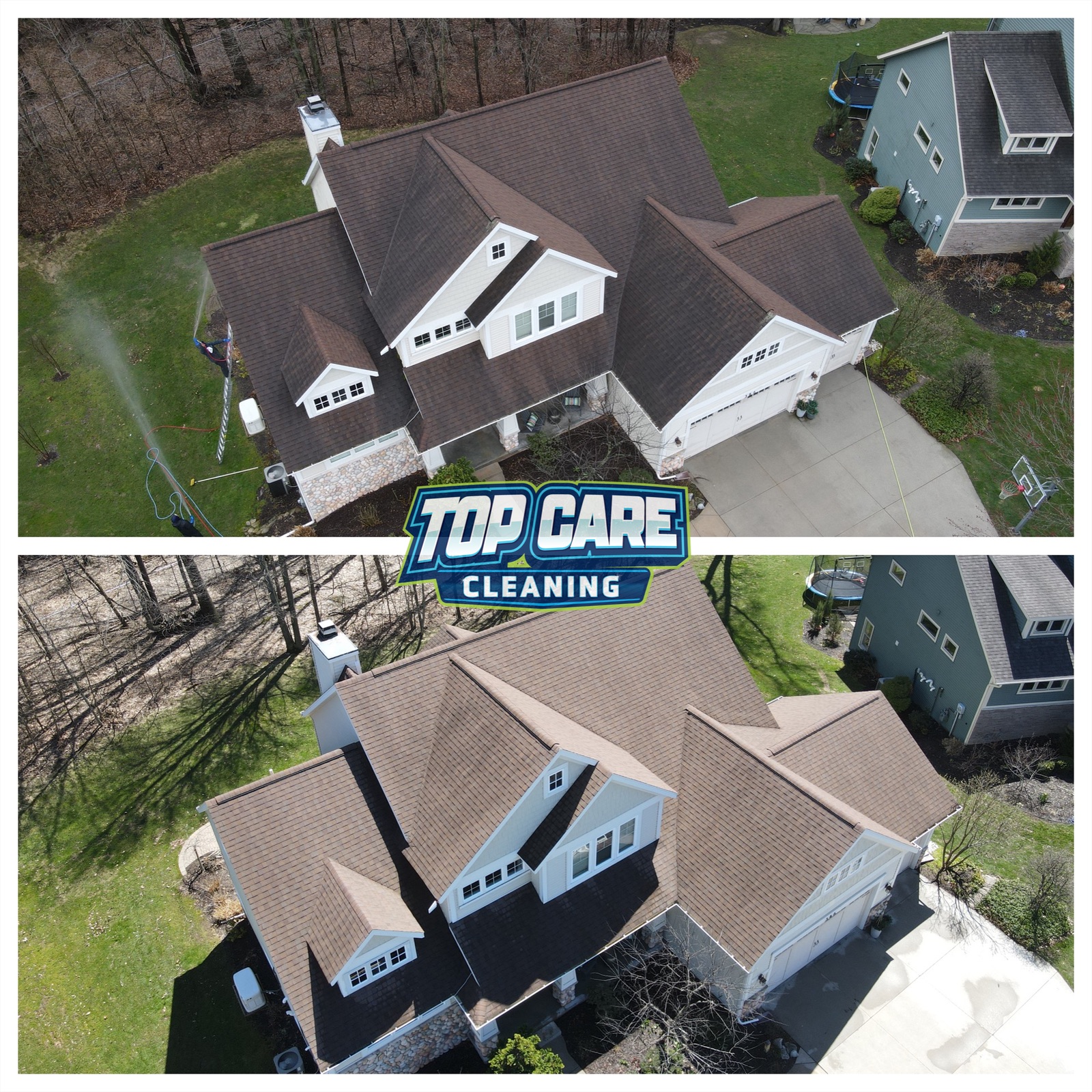 Roof cleaning before and after from Top Care Cleaning — Grand Rapids, MI