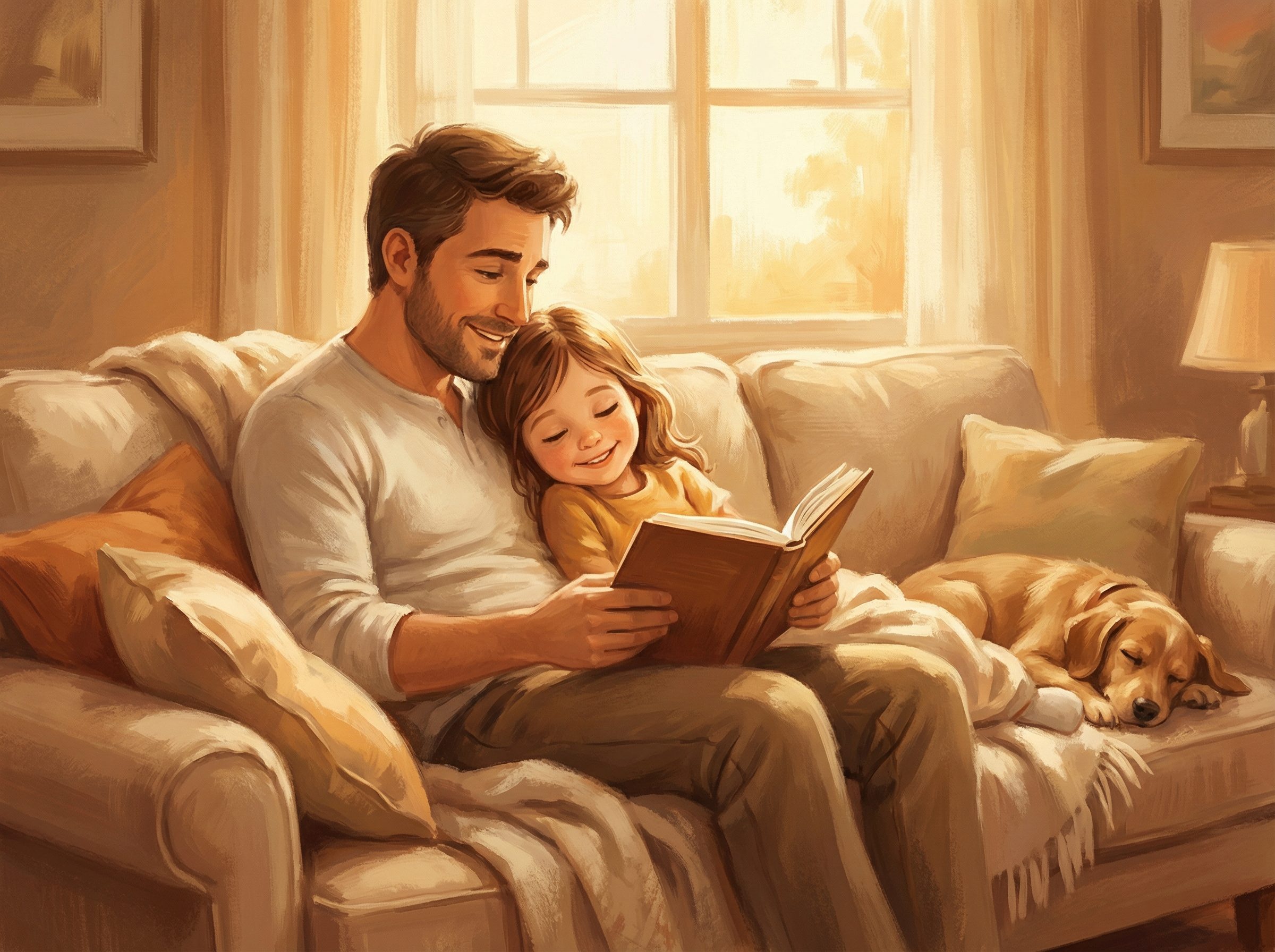 Father and daughter reading together