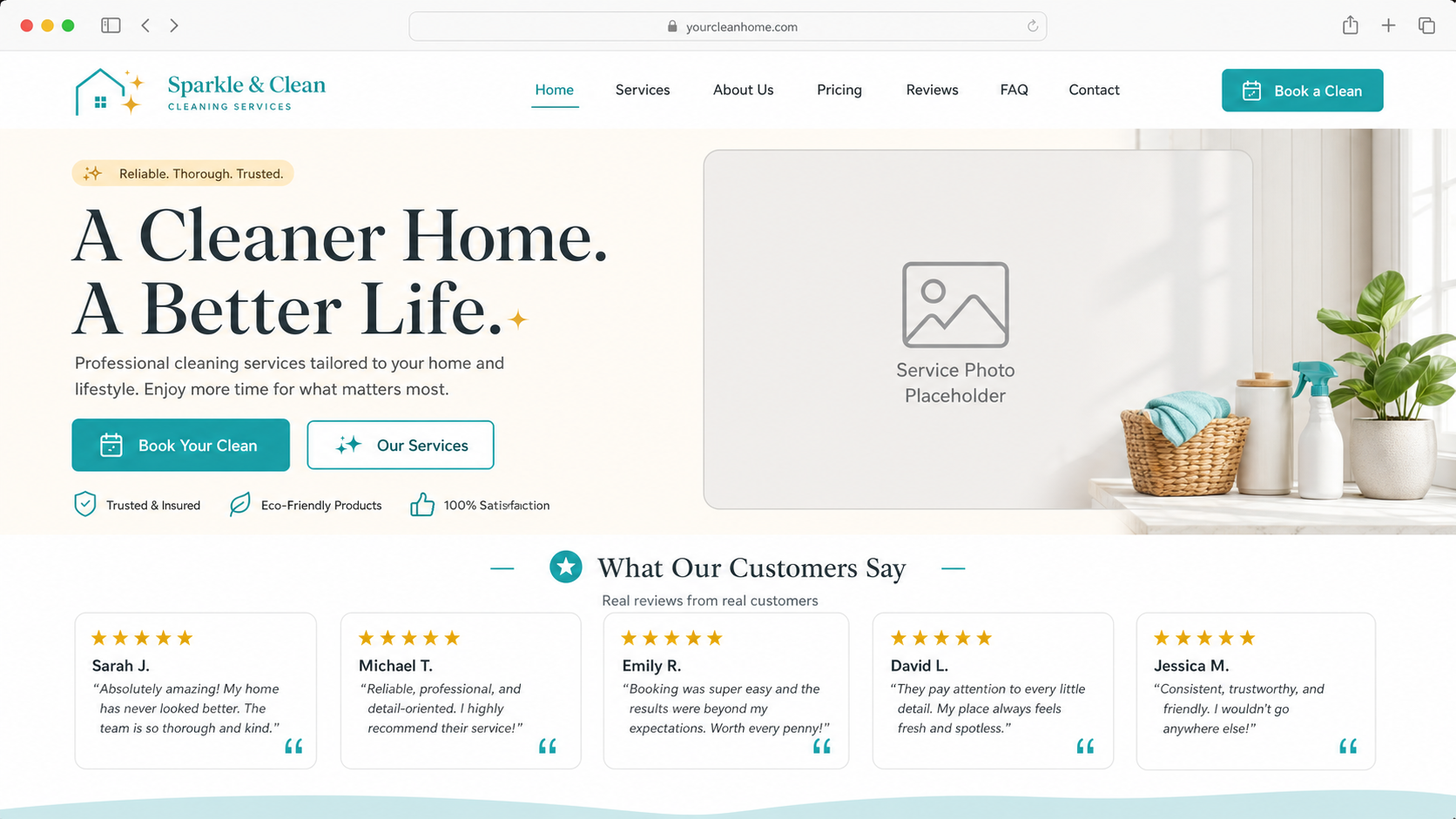 Top Care Cleaning website homepage showing embedded Google review widget