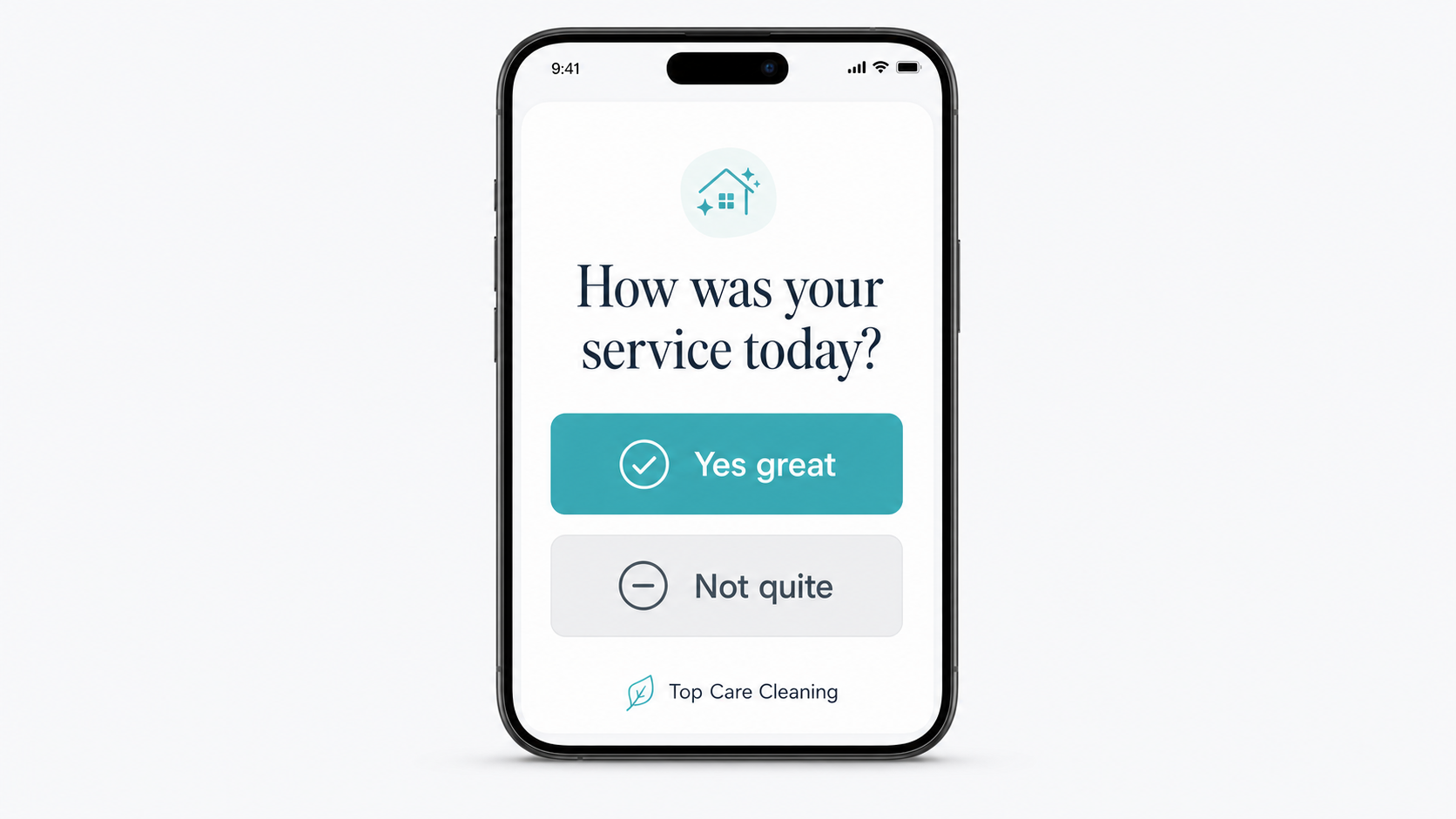 Hosted Reviews two-step funnel screen SMS showing the 