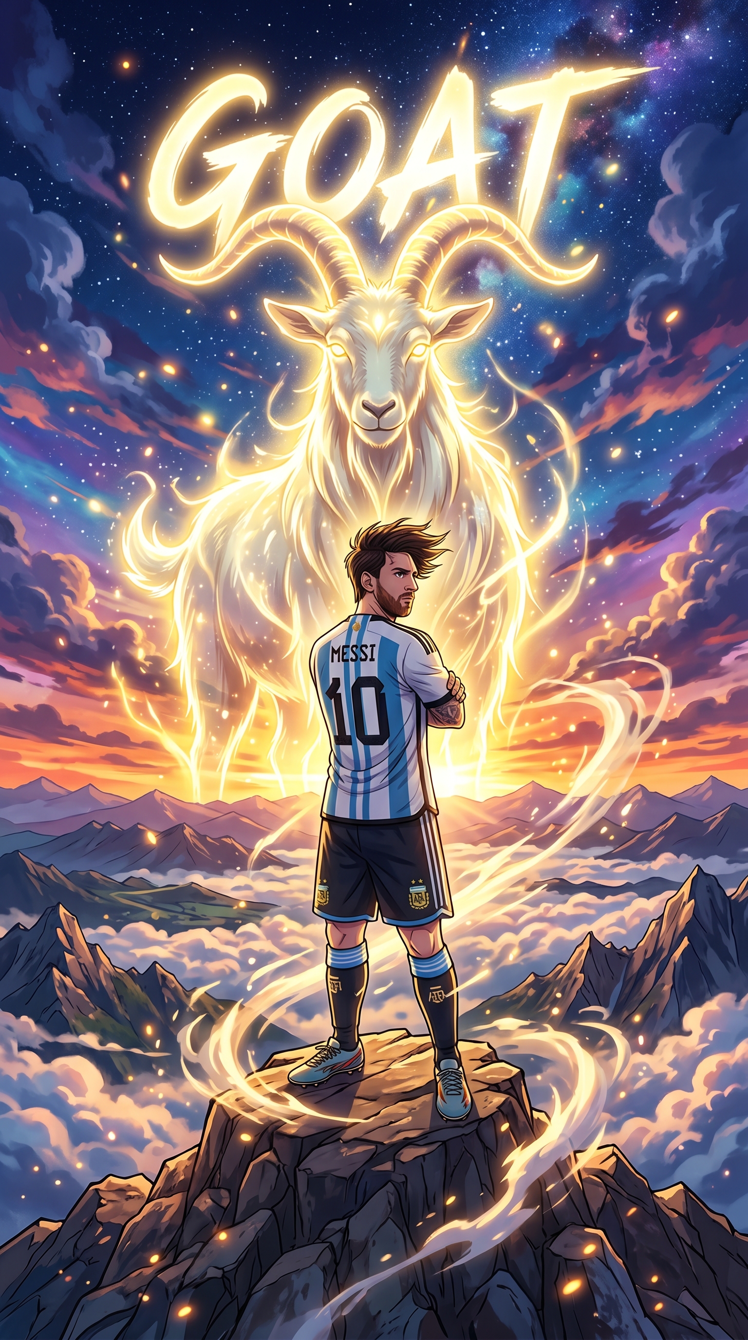 Lionel Messi nâng cúp vàng cùng chú dê GOAT