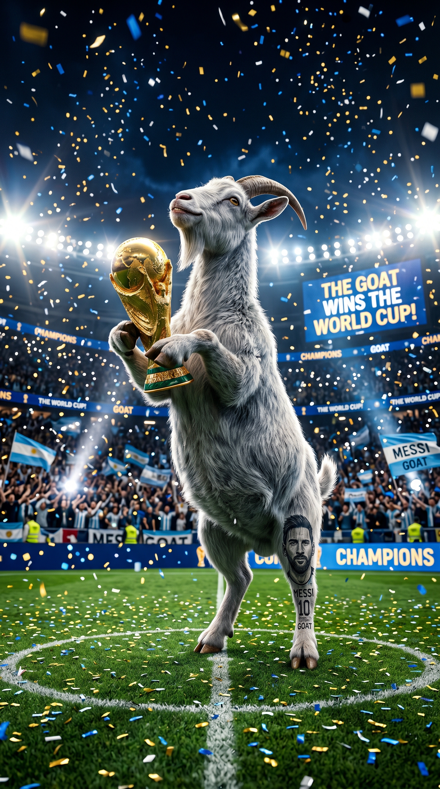 GOAT chân thực nâng cao cúp vô địch bóng đá