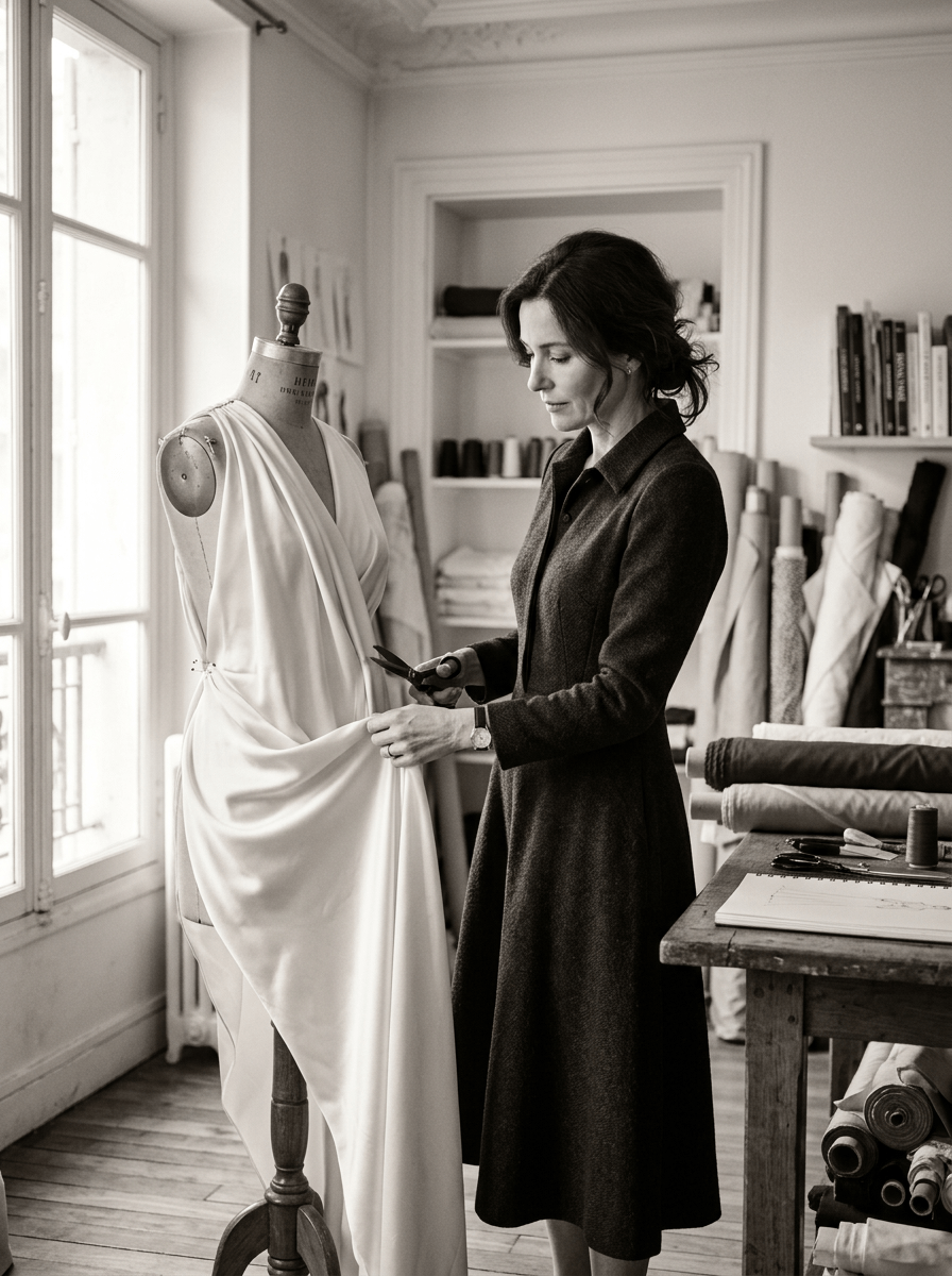 The designer at work in her atelier
