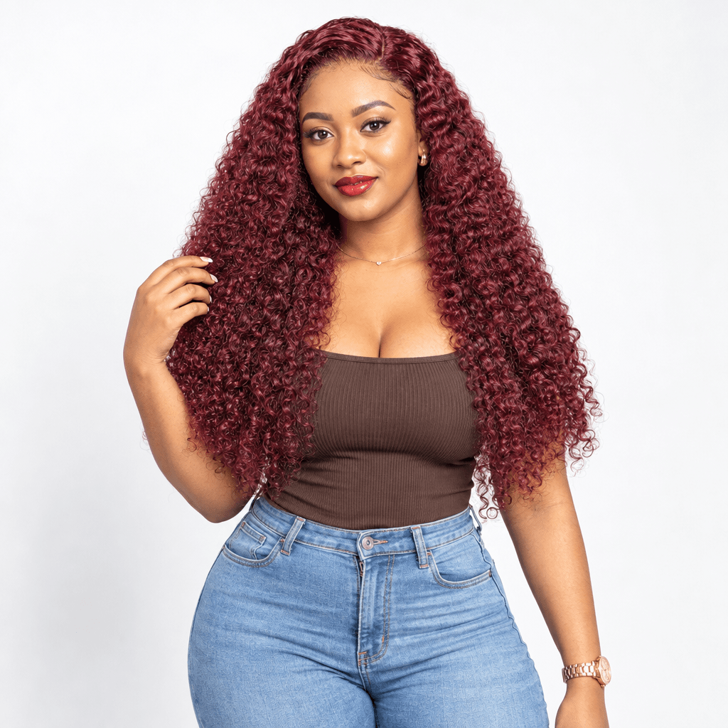Sleek burgundy lace wig