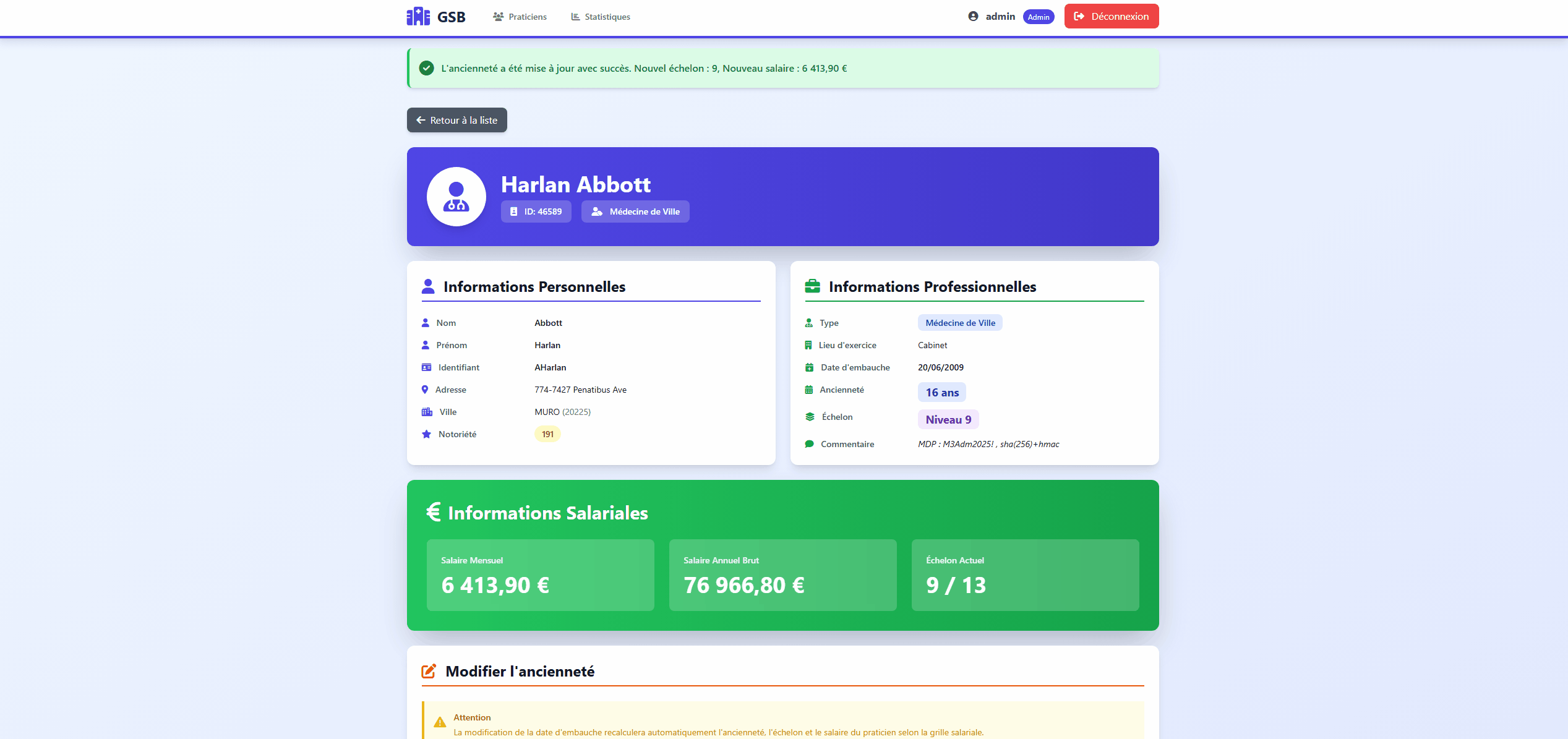 Démo mise à jour ancienneté