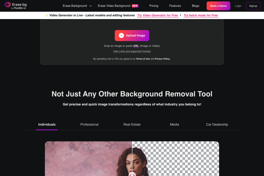 Erase.bg — Image AI tool screenshot