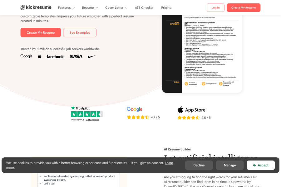 Kickresume — Business AI tool screenshot