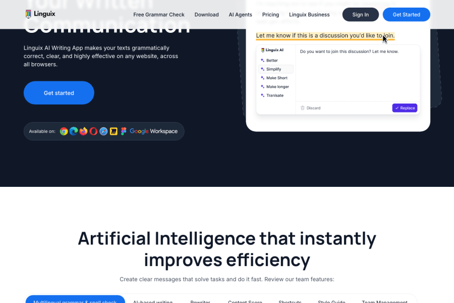 Linguix — Text AI tool screenshot