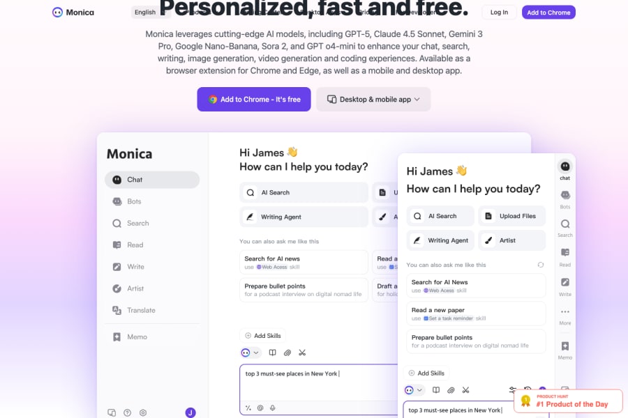 Monica — Text AI tool screenshot