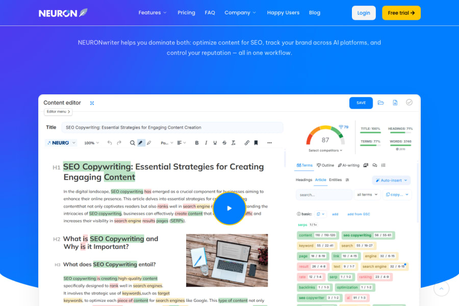 NeuronWriter — Text AI tool screenshot