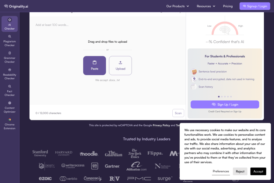 Originality.ai — Text AI tool screenshot