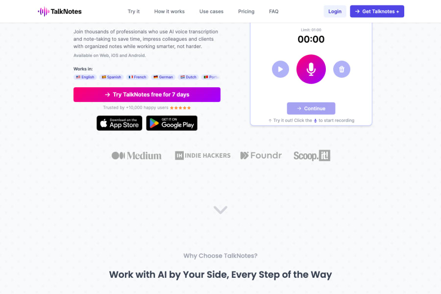 TalkNotes — Business AI tool screenshot