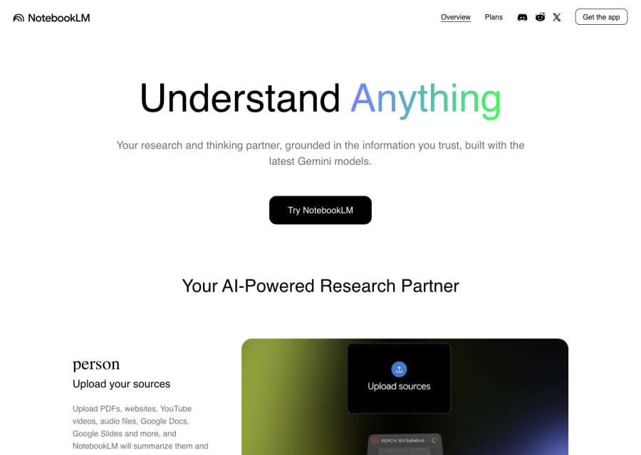 NotebookLM — Text AI tool screenshot