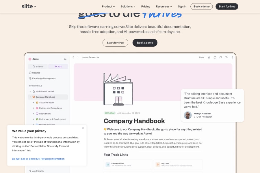 Slite — Business AI tool screenshot
