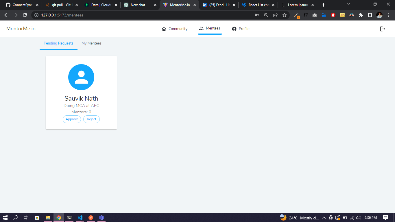 View pending mentorship request