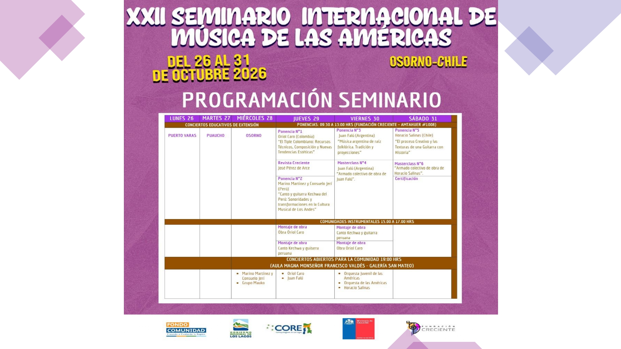 XXII Seminar schedule