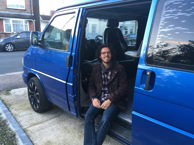 Me sitting in the campervan