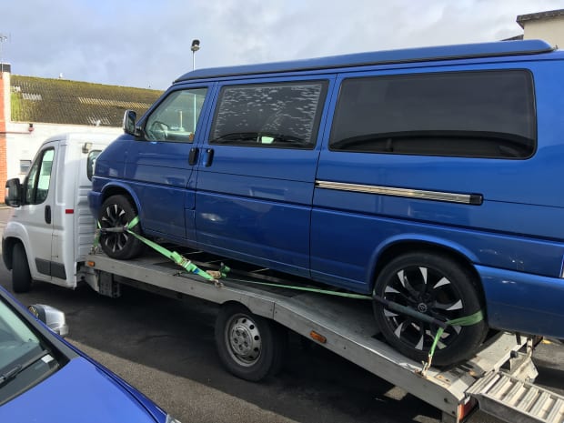Arnie being towed from Bristol to Sussex