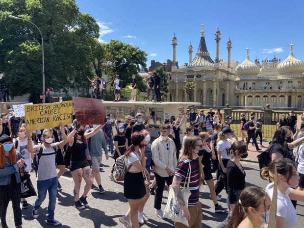 Another protest march, outside Brighton Pavillion