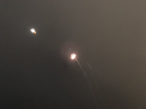 Two fireworks bursting over the night sky