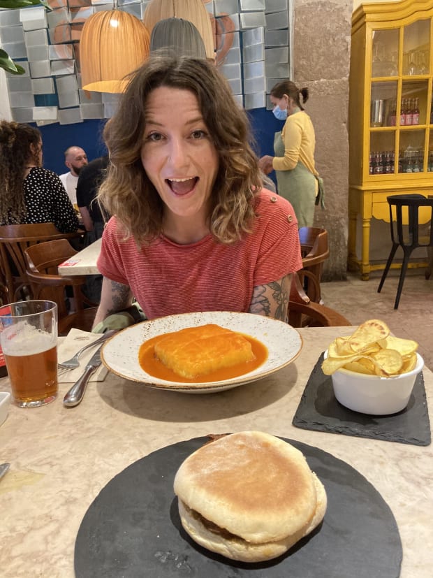 Rosalie enjoying traditional Portuguese vegan food