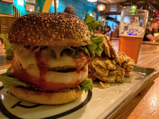 Burger and crisps at nah nah bah
