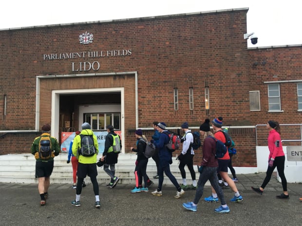 The group arriving at parliament hill lido