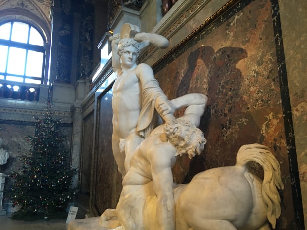 I dramatic classical statue in a museum in Vienna