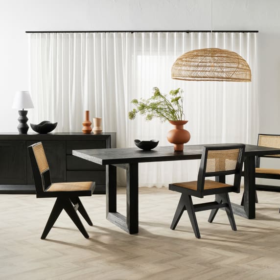 Azul Dining Armless Chair Black and Rattan color Black