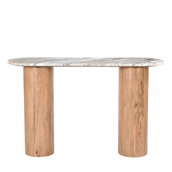 Adara Toronto Marble & Acacia Wood Console Table color Sawar Marble & Acacia