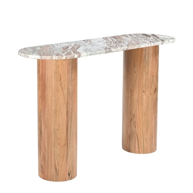 Adara Toronto Marble & Acacia Wood Console Table color Sawar Marble & Acacia
