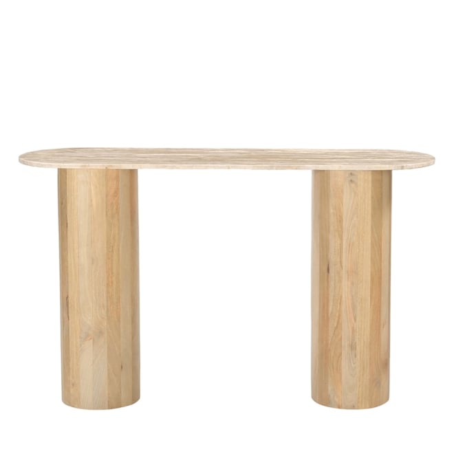 Adara Travertine & Mango Wood Console Table color Travertine & Mango