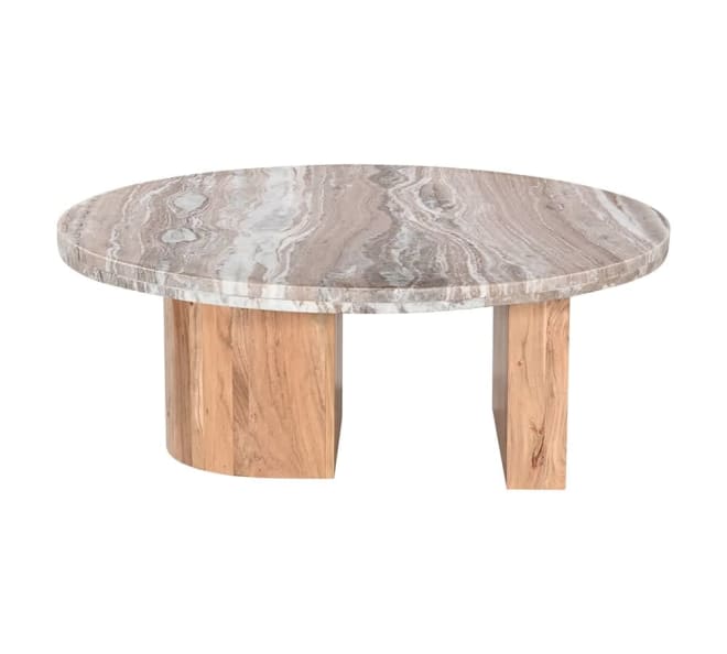 Alfred Sawar Marble & Acacia Wood Coffee Table - 104 cm color Natural