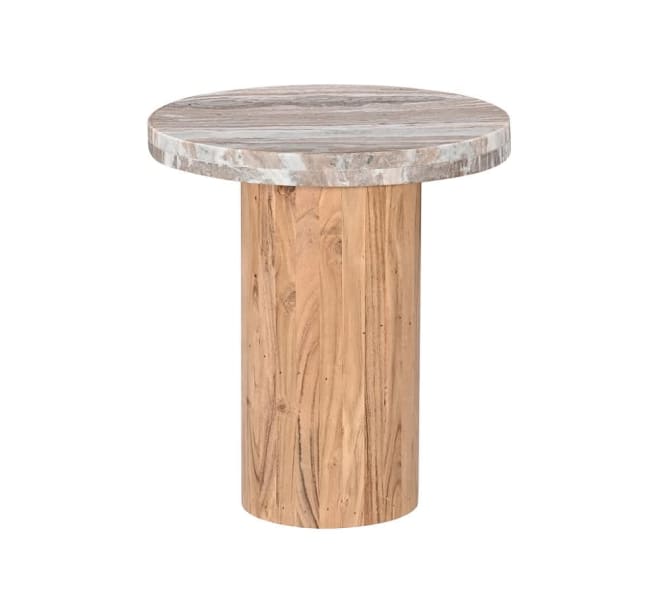 Alfred Sawar Marble & Acacia Wood Side Table - 46 cm 