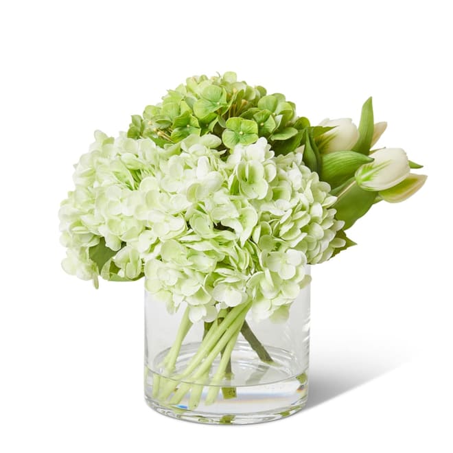Hydrangea Tulip Mix Green White/Clear - 34 x 34 x 28cm color Green White/Clear