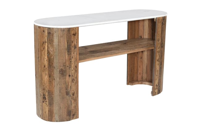 Altair Reclaimed Wood & Banswara Marble Console Table color Natural