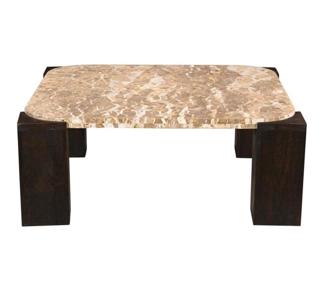 Cordoba Panther Marble & Mango Wood Coffee Table - 100 cm color Dark Brown