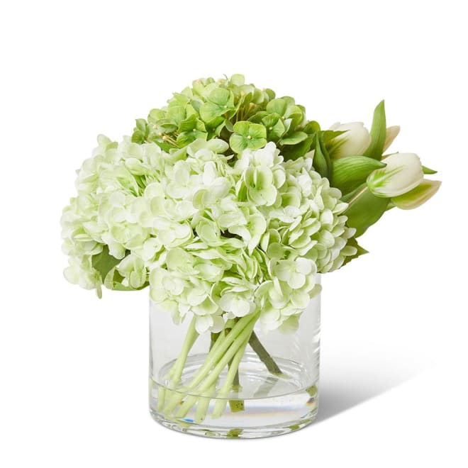 Hydrangea Tulip Mix - 34 x 34 x 28cm color Green White/Clear
