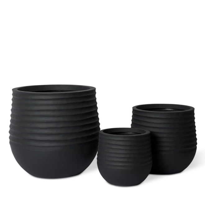 Knox Stonelite Planter Set of 3 (Outdoor) - 27 x 27 x 28cm / 36 x 36 x 37cm / 48 x 48 x 49cm color Black