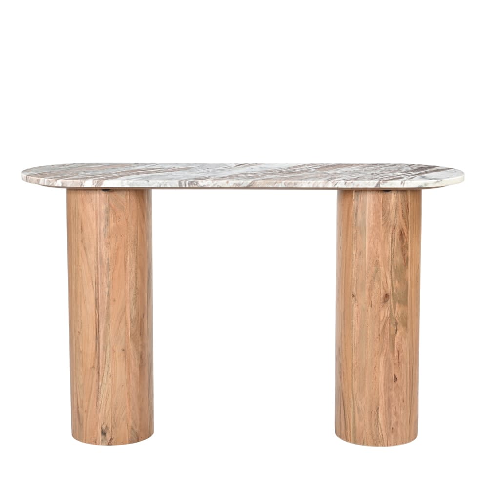 Adara Toronto Marble & Acacia Wood Console Table color Sawar Marble & Acacia