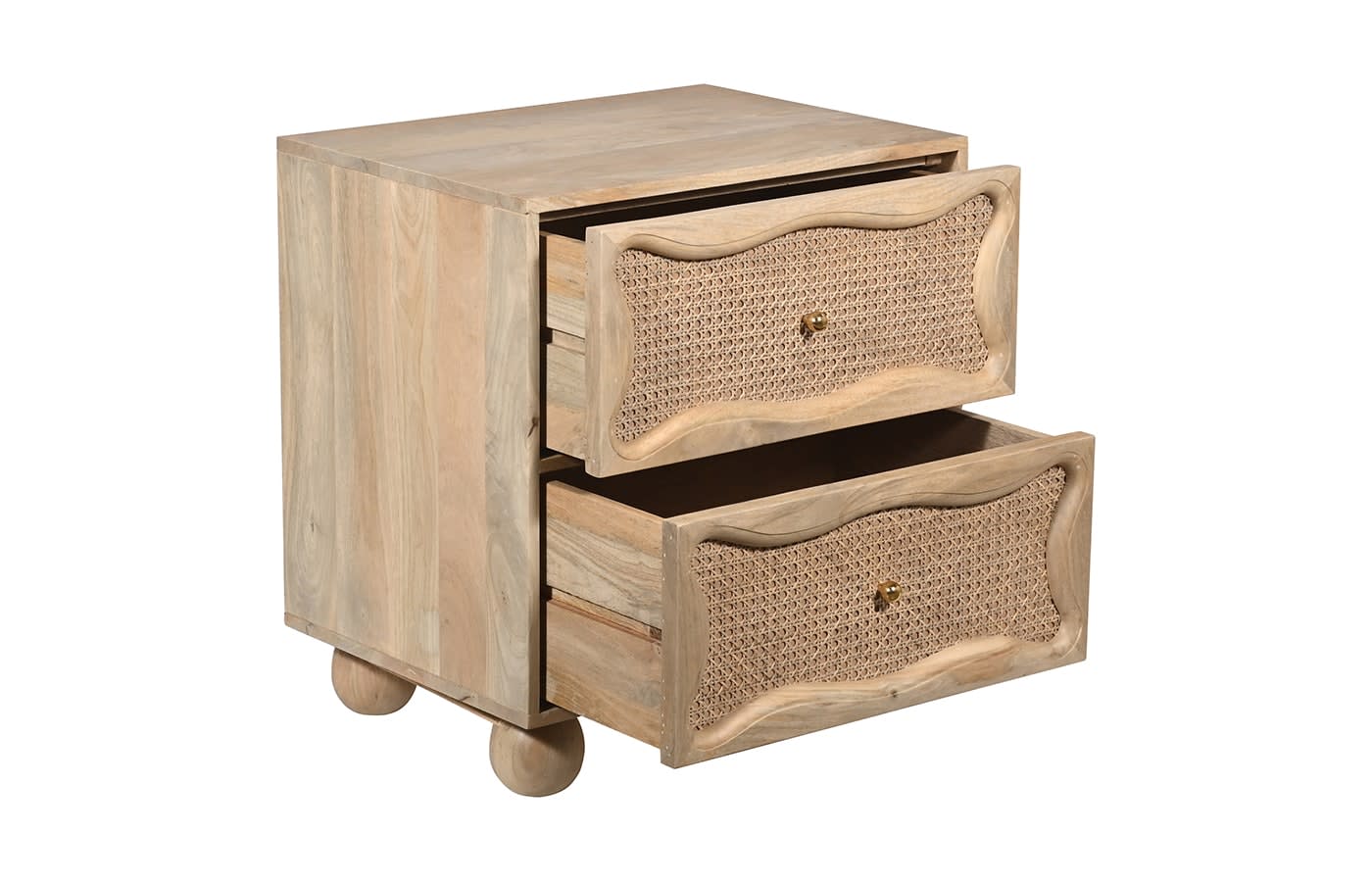 Baxter Mango Wood and Rattan Bedside Table - 2 Drawer color Natural