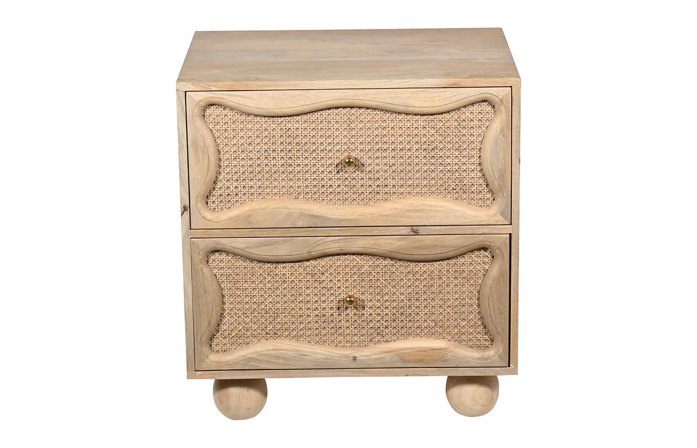 Baxter Mango Wood and Rattan Bedside Table - 2 Drawer color Natural
