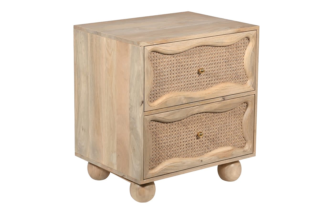 Baxter Mango Wood and Rattan Bedside Table - 2 Drawer color Natural