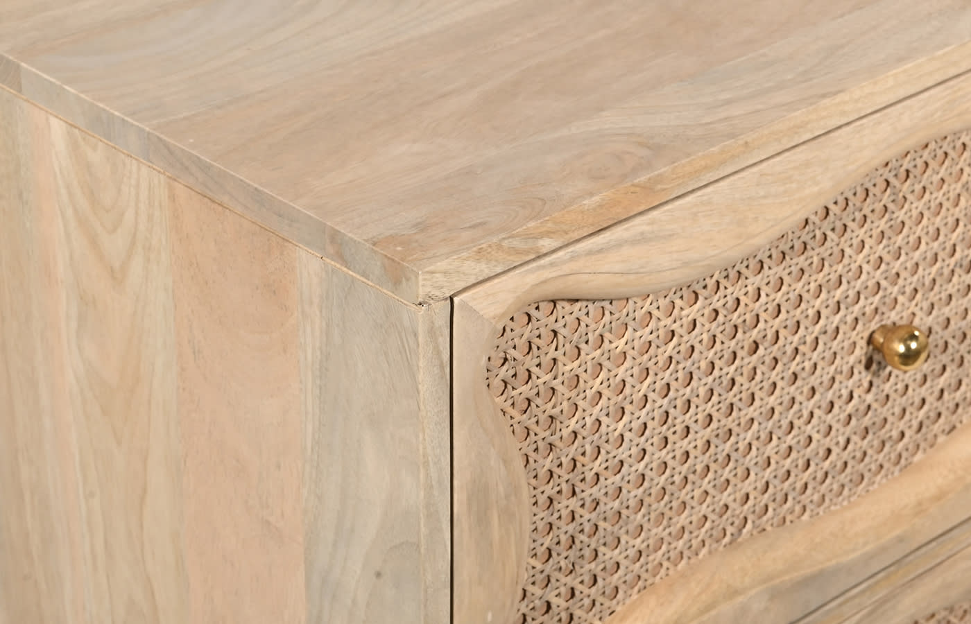 Baxter Mango Wood and Rattan Bedside Table - 2 Drawer color Natural