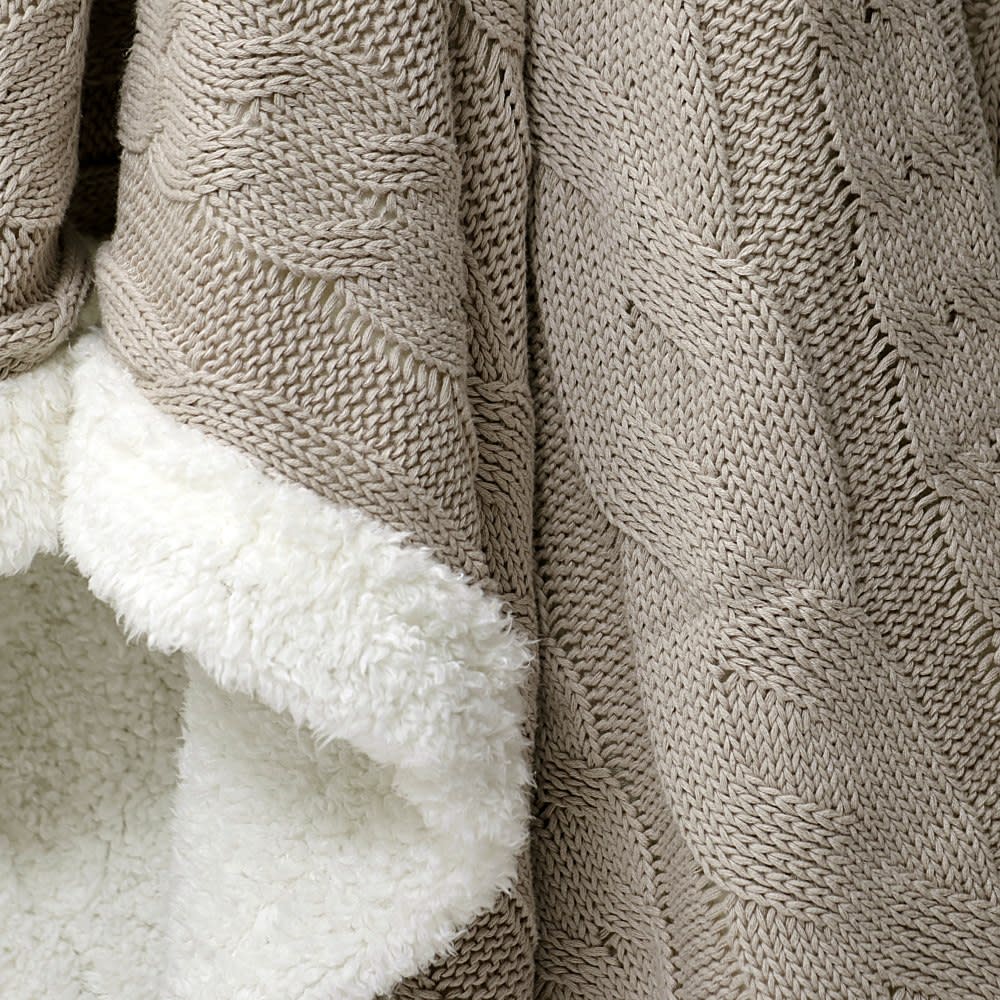 Sherpa Fur Knitted Throw Pebble - 170cm x 130cm color Pebble